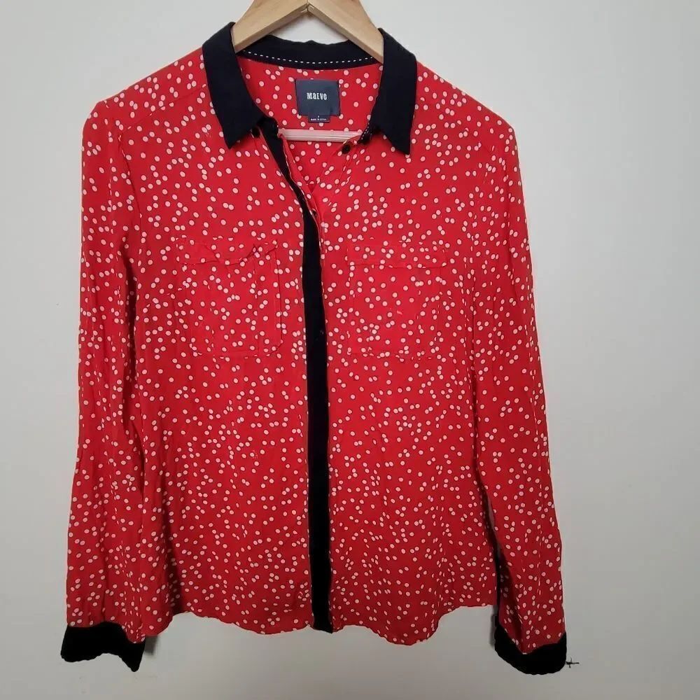 MAEVE Bagatelle Red Polka Dot Top Blouse 4